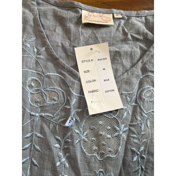 Paper Lace light blue tree quarter bell sleeved embroidered crocheted top size M - Picture 6 of 12